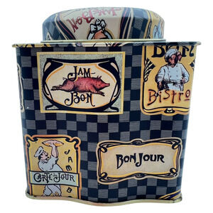 Dept 56 Jam-Bon Tin with Lid Bistro Paris Cafe Chef Bon Jour Trinket Kitchen